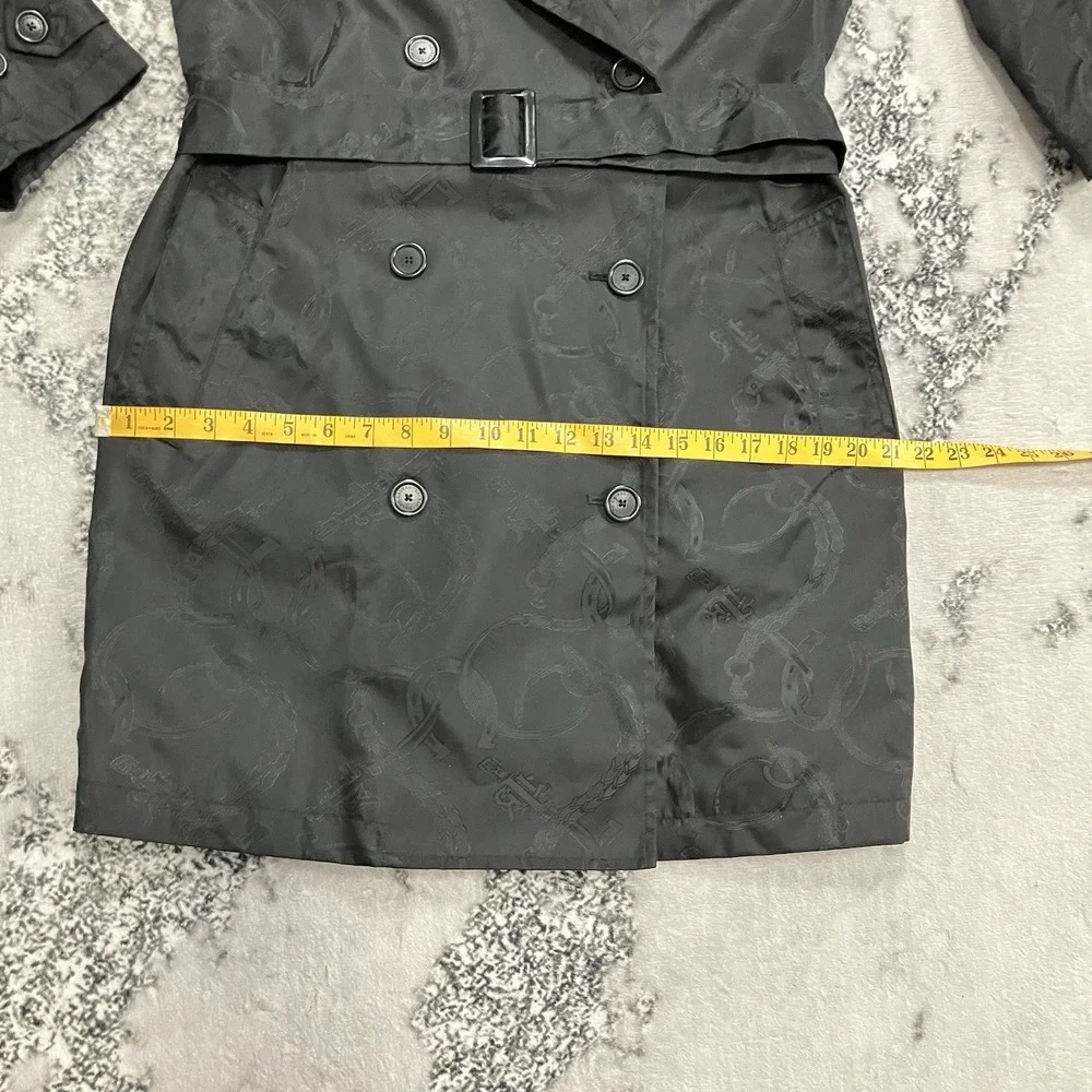 Lauren Ralph Lauren Trench Coat Belted Black Logo‎ Jacquard Double Medium